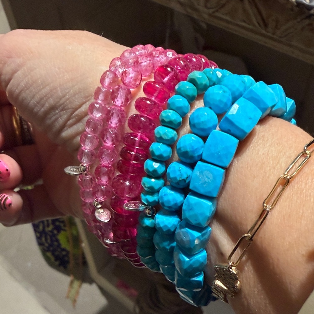 Vibrant Pink and Blue Beaded Bracelet Set